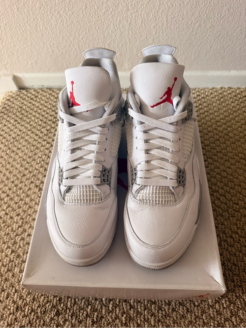 Nike Air Jordan 4 Men's Sneakers - White/Red- Oreos